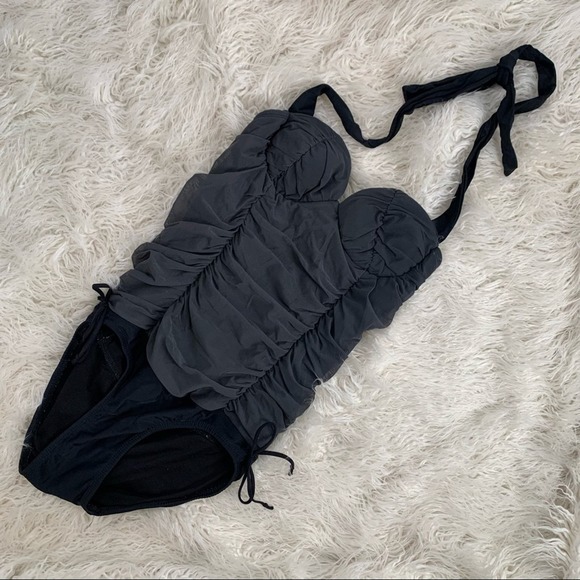 Albion Ruched Grey & Black One Piece Swimsuit Women’s Size Small - Picture 2 of 14